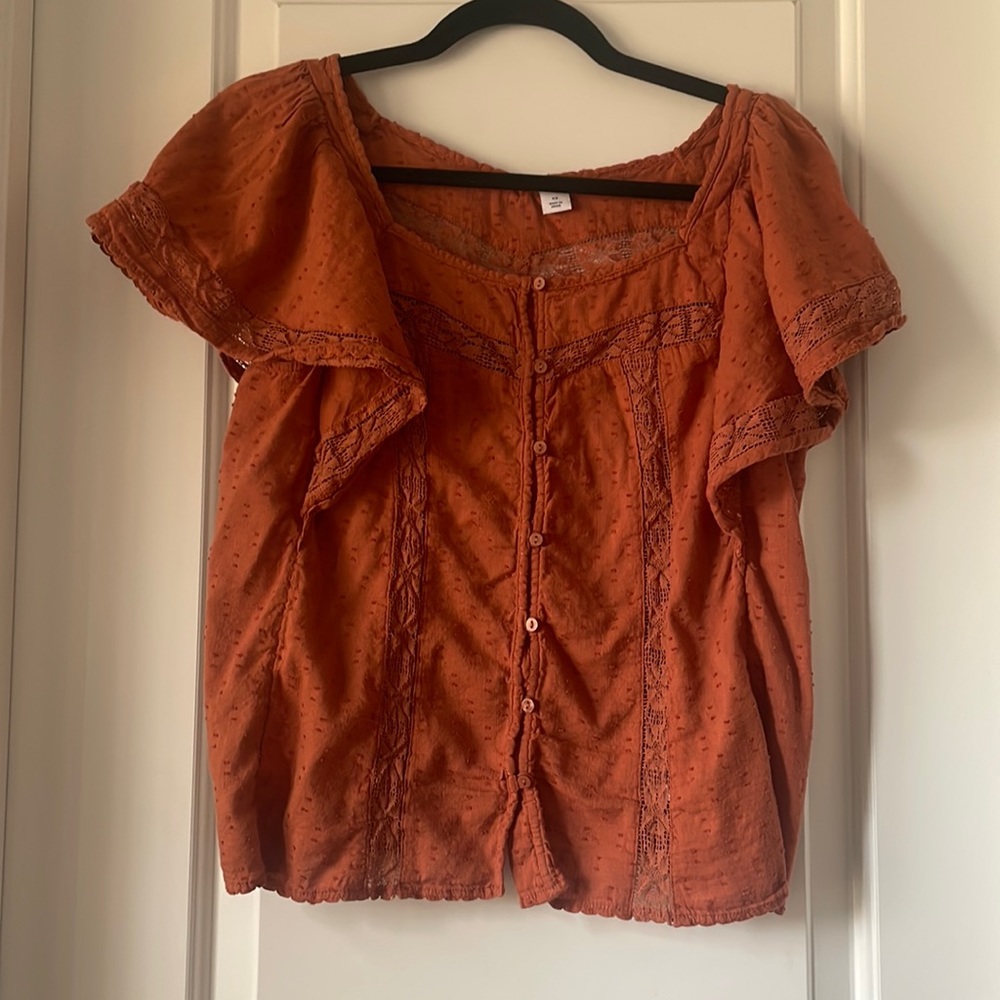 Old Navy Orange Flutter Sleeve Blouse